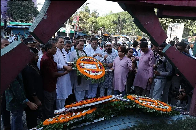 Ganatantra Mancha places wreaths at Shaheed Noor Hossain Chattar in Dhaka on the occasion of Noor Hossain Day on 10 November 2024. Other organisations also came forward on the occasion. But there was no presence of Awami League there