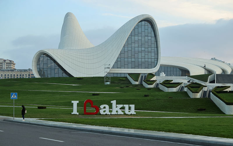 A view shows Heydar Aliyev Centre as the United Nations climate change conference COP29 is held in Baku, Azerbaijan on 16 November 2024.