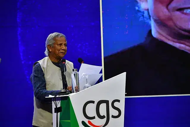 Dr Muhammad Yunus speaks at an international conference in Dhaka on 16 November, 2024.