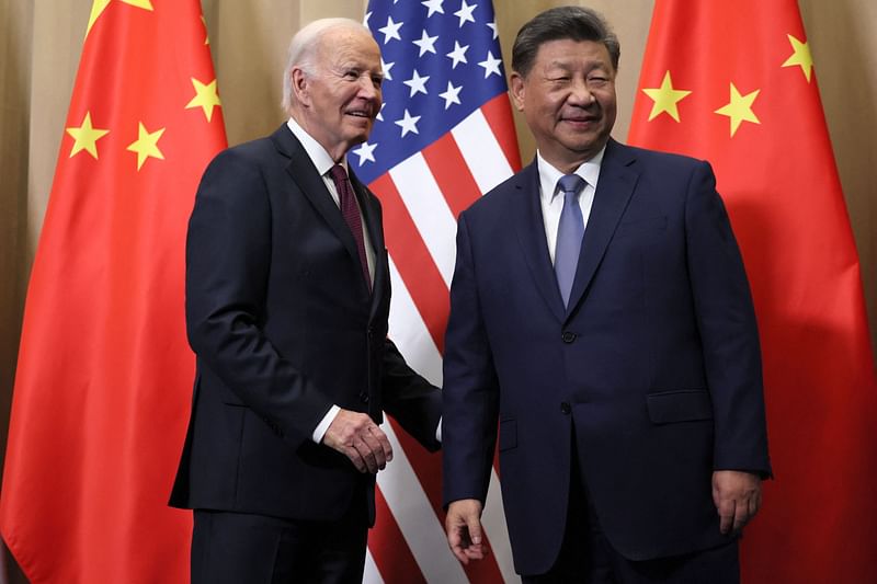 US president Joe Biden speaks with Chinese President Xi Jinping on the sidelines of the Asia-Pacific Economic Cooperation (APEC) summit in Lima, Peru, on 16 November, 2024.