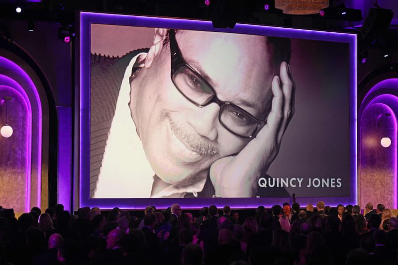 Late US record producer Quincy Jones appears on screen as he receives and honorary award during the Academy of Motion Picture Arts and Sciences' 15th Annual Governors Awards at the Ray Dolby Ballroom in Los Angeles on 17 November, 2024.