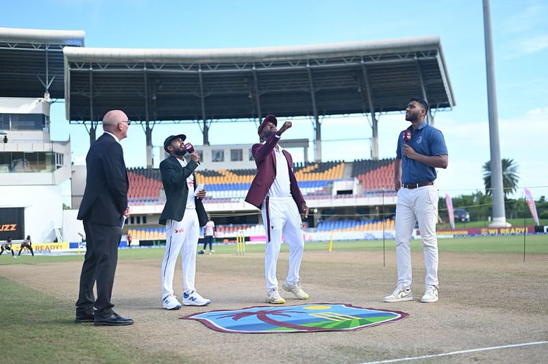 Bangladesh and West Indies captains during the coin toss