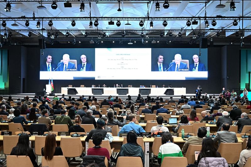 COP29 President Mukhtar Babayev speaks at a first closing plenary of the COP29 Climate Conference in Baku on November 23, 2024