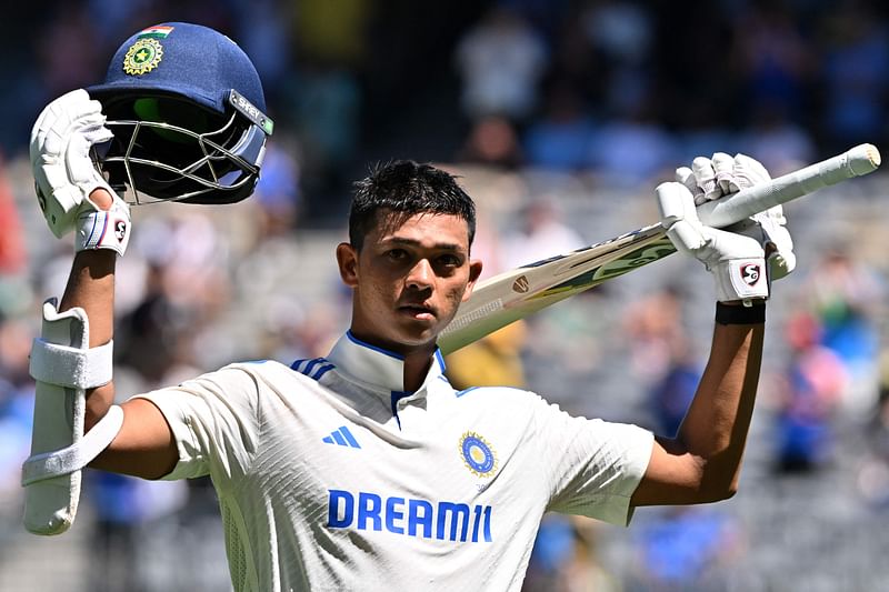 India’s Yashasvi Jaiswal acknowledges the crowd while walking back after his dismissal for 161 on day three of the first Test match against Australia at Optus Stadium in Perth on 24 November, 2024.