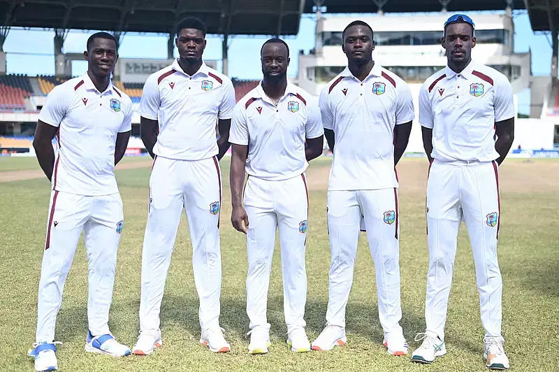 Five West Indies pacers (From L-R) Shamar Joseph, Alzharri Joseph, Kemar Roach, Jayden Seales and Justin Greaves took 18 wickets of Bangladesh in the first Test