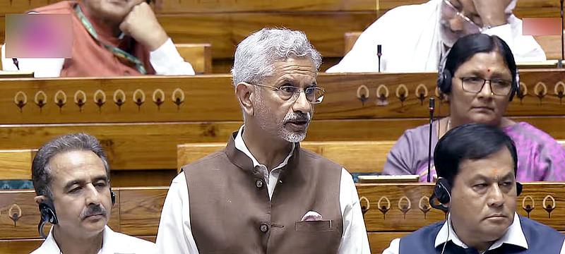 India’s External Affairs Minister S Jaishankar speaks in the Lok Sabha during the Monsoon Session of Parliament, in New Delhi on 9 August 2024