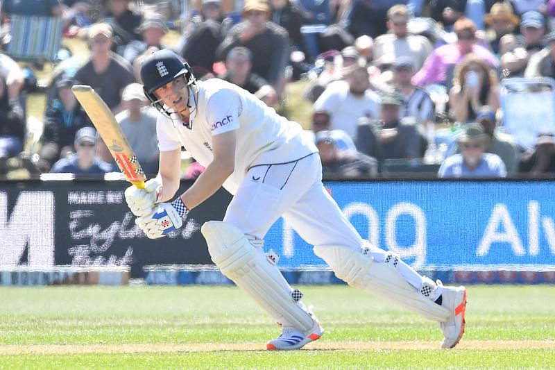 England's Harry Brook bats during the second day of the first Test cricket match between New Zealand and England at Hagley Oval in Christchurch on 29 November, 2024.