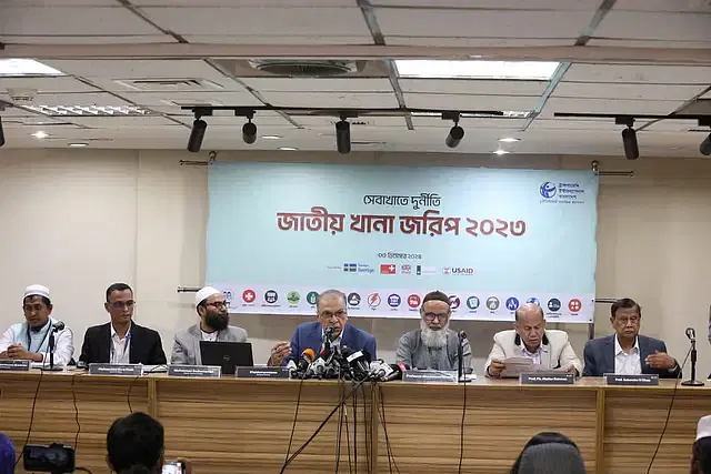 Transparency International Bangladesh (TIB) holds a press conference in Dhaka on 3 December, 2024.