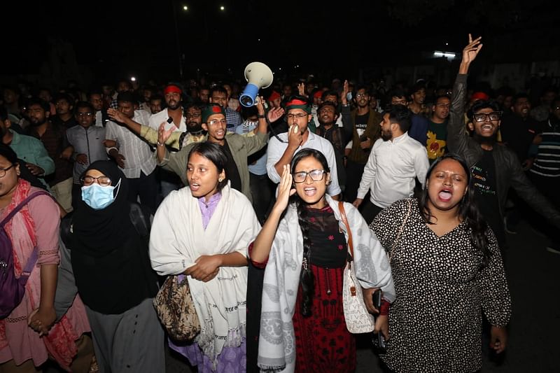 Anti-Discrimination Student Movement brought out a procession in Dhaka University campus on 02 December protesting against attack on Bangladesh assistant high commission in India's Agartala.