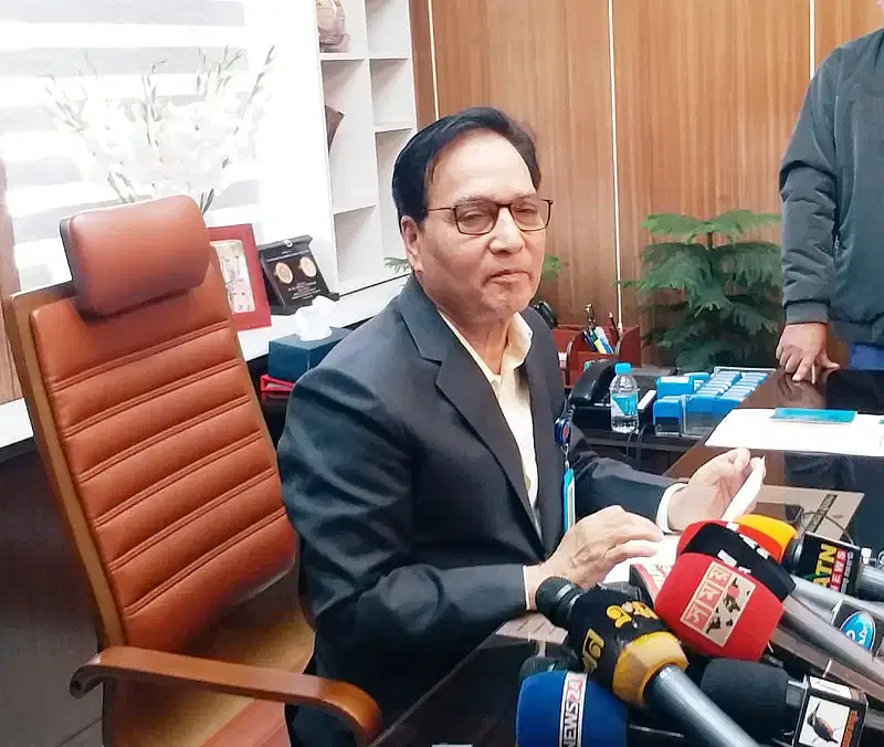 Senior secretary at the ministry of public administration, Md Mokhlesur Rahman speaks during a press briefing at his secretariat office on 15 December 2024