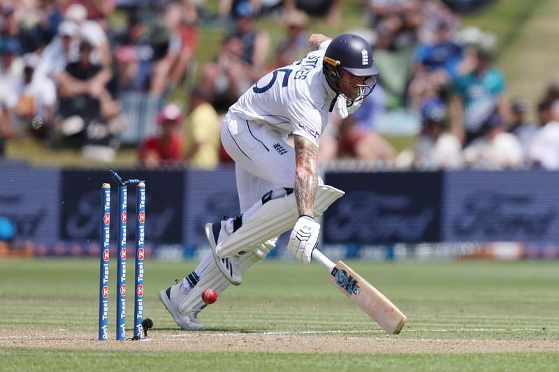 England's Ben Stokes makes a quick single on day two of the third cricket Test match match between New Zealand and England at Seddon Park in Hamilton on 15 December, 2024.