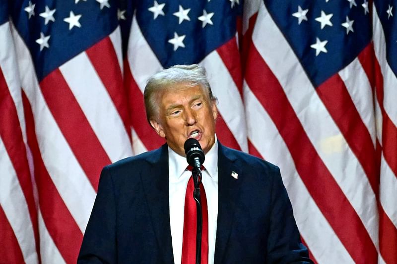 Former US President and Republican presidential candidate Donald Trump speaks during an election night event at the West Palm Beach Convention Center in West Palm Beach, Florida, on 6 November, 2024.