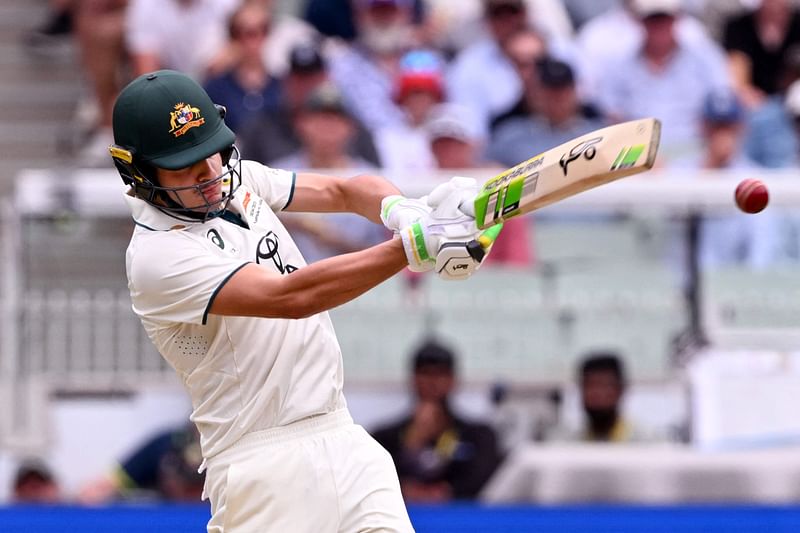 Australian batsman Sam Konstas plays a shot on the first day of the fourth cricket Test match between Australia and India at the Melbourne Cricket Ground (MCG) in Melbourne on 26 December, 2024