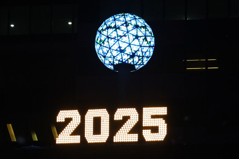 The ball is seen over Times Square during the 2025 New Year’s Eve celebrations on 1 January 2025 in New York City, USA