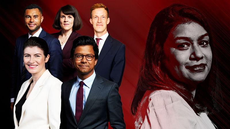 Clockwise from top left, Callum Anderson, Rachel Blake, Alistair Strathern, Kanishka Narayan and Imogen Walker have all been mooted as possible replacements for Tulip Siddiq, right