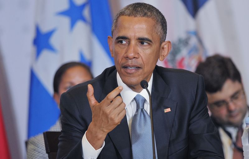 US President Barack Obama speaks during a meeting with members of the Central American Integration System (SICA) in a hotel in Panama City on 10 April 2015