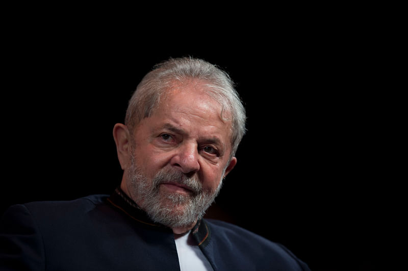 In this file picture taken on 16 January, 2018 Brazilian former president Luiz Inacio Lula da Silva reacts during a meeting with artists at Oi Casa Grande Theater in Rio de Janeiro, Brazil