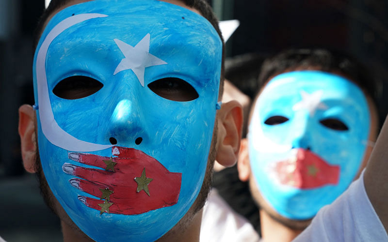 People protest at a Uyghur rally on 5 February, 2019 in front of the US Mission to the United Nations, to encourage the State Department to fight for the freedom of the majority-Muslim Uyghur population unjustly imprisoned in Chinese concentration camps.