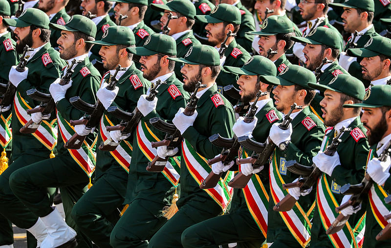 Iran`s Revolutionary Guards Corps (IRGC) march during the annual military parade on September,2018.