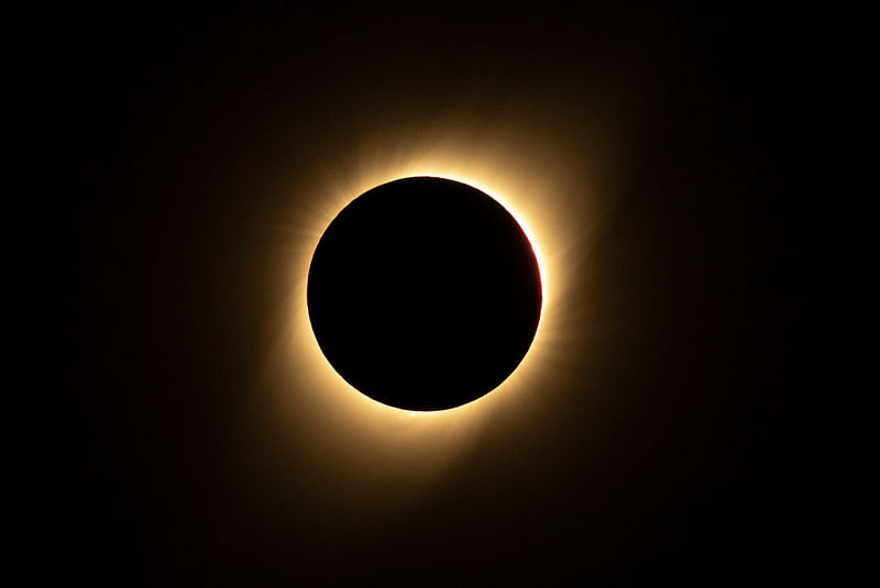 Solar eclipse as seen from the La Silla European Southern Observatory (ESO) in La Higuera, Coquimbo Region, Chile, on July 02, 2019. Tens of thousands of tourists braced Tuesday for a rare total solar eclipse that was expected to turn day into night along a large swath of Latin America`s southern cone, including much of Chile and Argentina