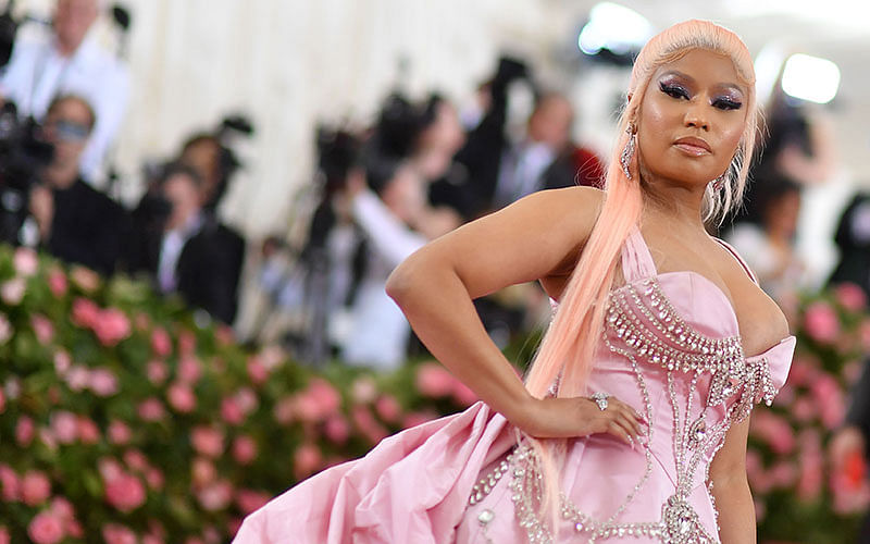 In this file photo taken on 6 May US rapper Nicki Minaj arrives for the 2019 Met Gala at the Metropolitan Museum of Art in New York.