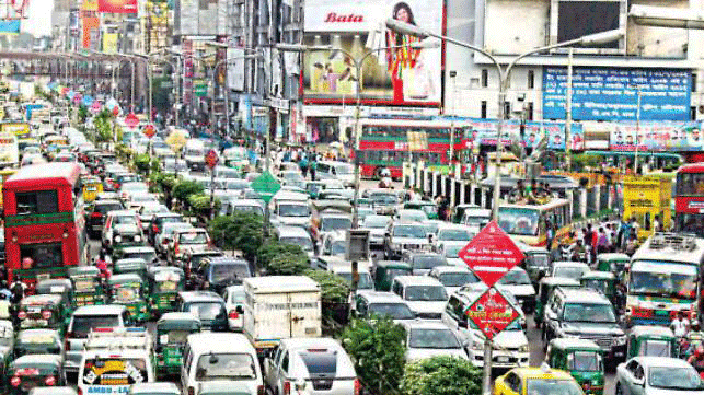 Vehicles standstill in traffic jam in Dhaka