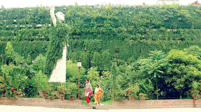 Female workers emerging from environment friendly factory