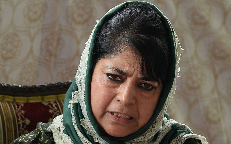 In this file photo taken on 25 August 2016 chief minister of Jammu and Kashmir, Mehbooba Mufti addresses a joint press conference with Indian home minister Rajnath Singh in Srinagar. Photo: AFP