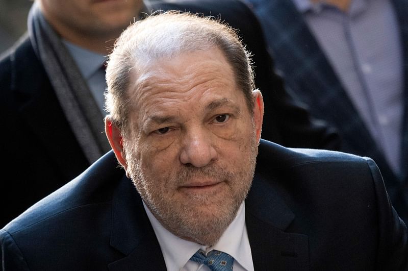 In this file photo taken on 24 February 2020 Harvey Weinstein arrives at the Manhattan Criminal Court, in New York City.