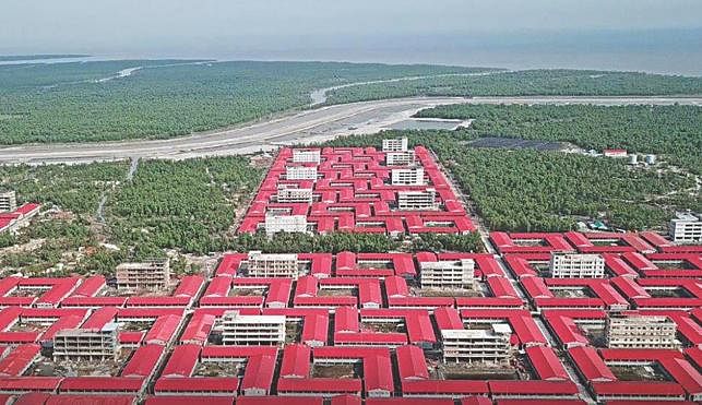 An aerial view of Bhasan Char