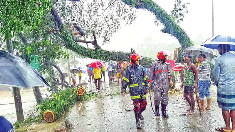 কক্সবাজার-টেকনাফ সড়কের মুচনি এলাকায় গতকাল সকালে ঝোড়ো হাওয়ায় বড় একটি গাছ ভেঙে পড়ে সড়কের ওপর। এরপর ছয় ঘণ্টা আটকা পড়ে কয়েক শ যানবাহন।  প্রথম আলো