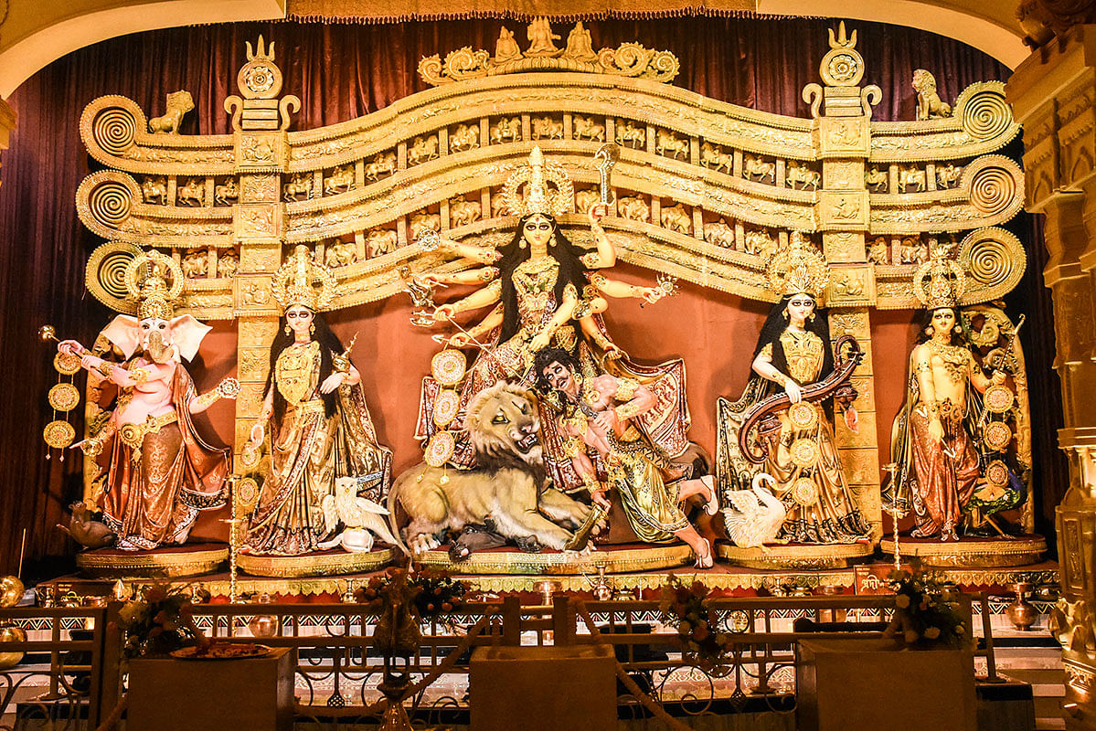 শ্রীভূমি স্পোর্টিং ক্লাবের পূজামণ্ডপ। ছবি: ভাস্কর মুখার্জী