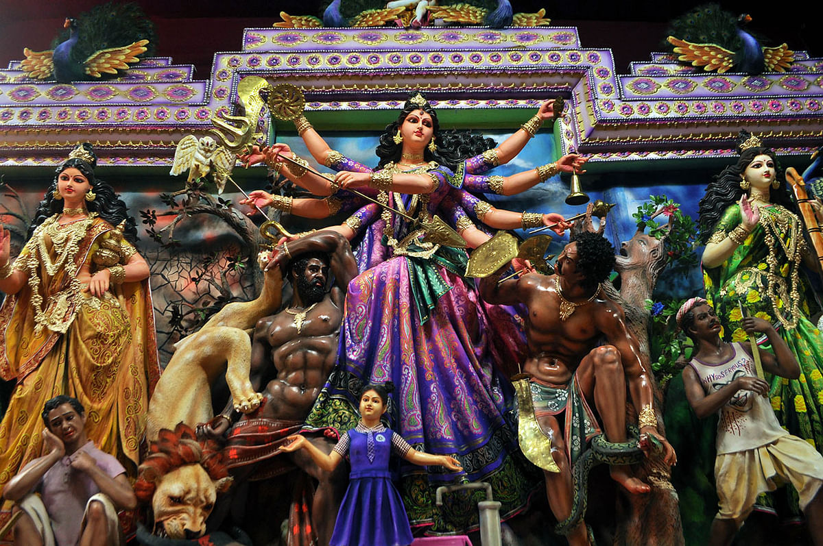 মহম্মদ আলি পার্কের পূজামণ্ডপ। ছবি: ভাস্কর মুখার্জী