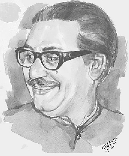 জাতির জনক বঙ্গবন্ধু শেখ মুজিবুর রহমান (১৭ মার্চ ১৯২০—১৫ আগস্ট ১৯৭৫) প্রতিকৃতি: মাসুক হেলাল