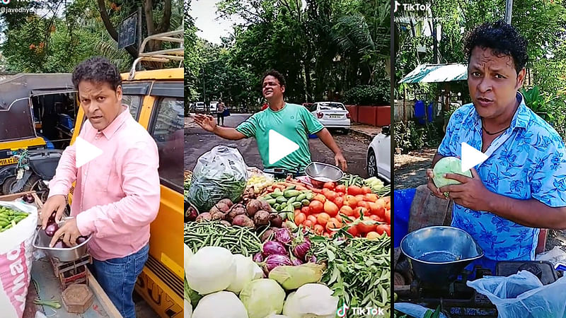 সবজি বিক্রেতা সেজে টিকটক ভিডিও বানান জাভেদ হায়দার। ছবি: টিকটক থেকে