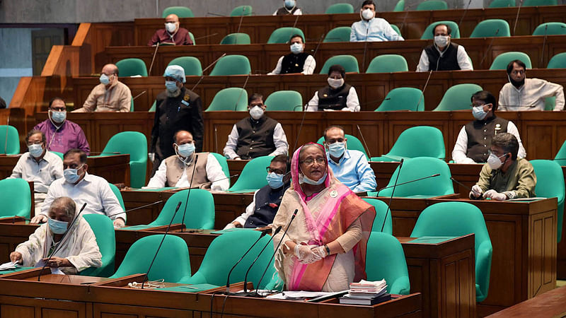 বাজেট অধিবেশনের সমাপনী বক্তব্যে প্রধানমন্ত্রী শেখ হাসিনা। জাতীয় সংসদ ভবন, ঢাকা, ০৯ জুলাই। ছবি: পিআইডি