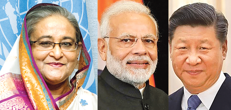 বাংলাদেশের প্রধানমন্ত্রী শেখ হাসিনা, ভারতের প্রধানমন্ত্রী নরেন্দ্র মোদি ও চীনের প্রেসিডেন্ট সি চিন পিং