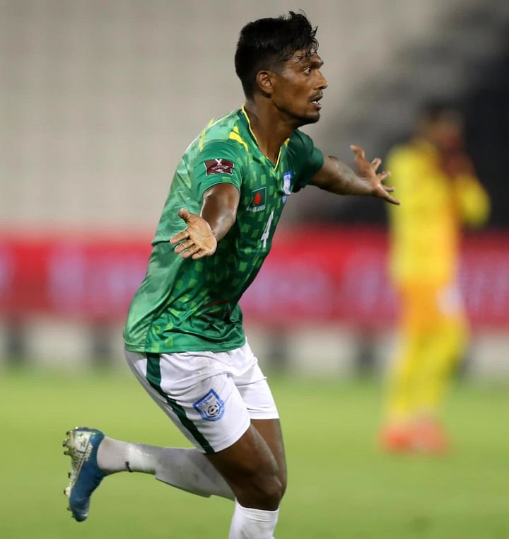 Despite being a defender, Tapur's goal brought relief to the Bangladesh team.
