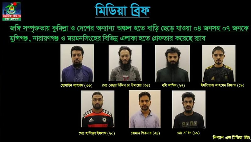 জঙ্গিবাদে জড়িয়ে বাড়ি ছেড়ে যাওয়া চারজনসহ গ্রেপ্তার ৭: র্যাব