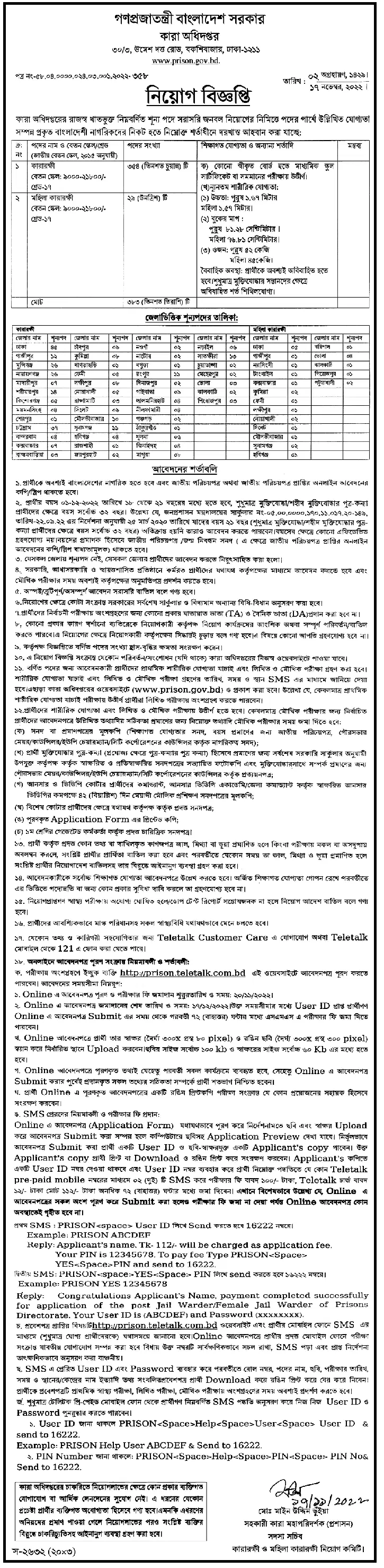 কারা অধিদপ্তরে বড় নিয়োগ, পদ ৩৮৩, দিতে হবে ডোপ টেস্ট