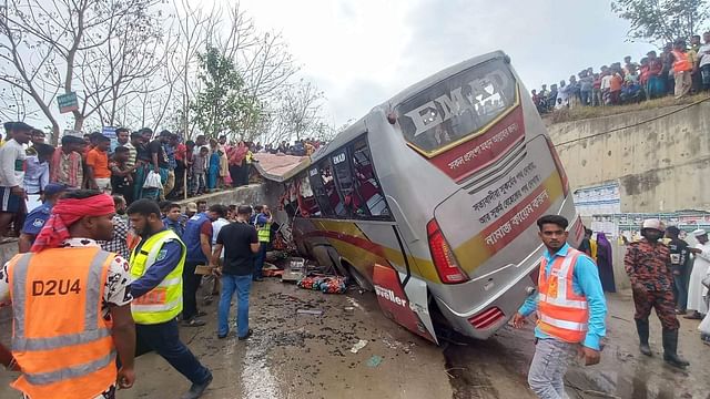 The driver of the bus lost control at Qutubpur area of the expressway before Padma bridge around 7:30 am
