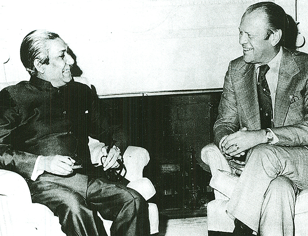 Sheikh Mujibur Rahman with the United States President Gerald Ford at the White House in 1974. 