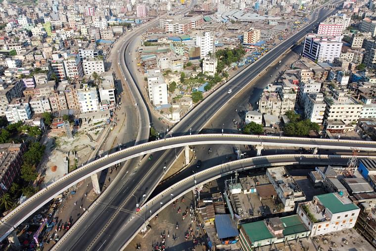 The Aerial picture shows deserted streets during a government-imposed lockdown in Dhaka on 28 March, 2020.