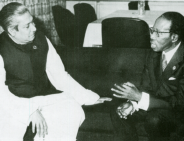 Sheikh Mujibur Rahman with Senegalese Poet President Léopold Sédar Senghor in May 1974.