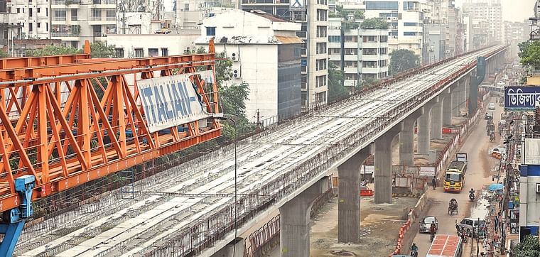 Construction works of metro rail project in Dhaka is going ahead very slowly