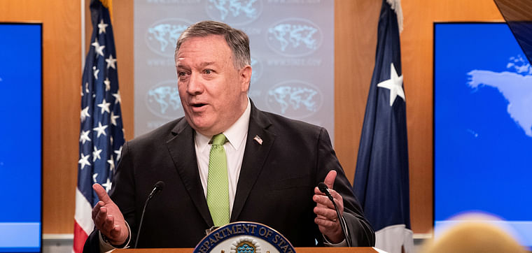 U.S. Secretary of State Mike Pompeo speaks to the media at the State Department in Washington on 20 May.