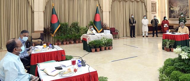 Prime minister and ECNEC chairperson Sheikh Hasina joins the ECNEC meeting from her official Ganabhaban residence through a videoconference on 14 July 2020