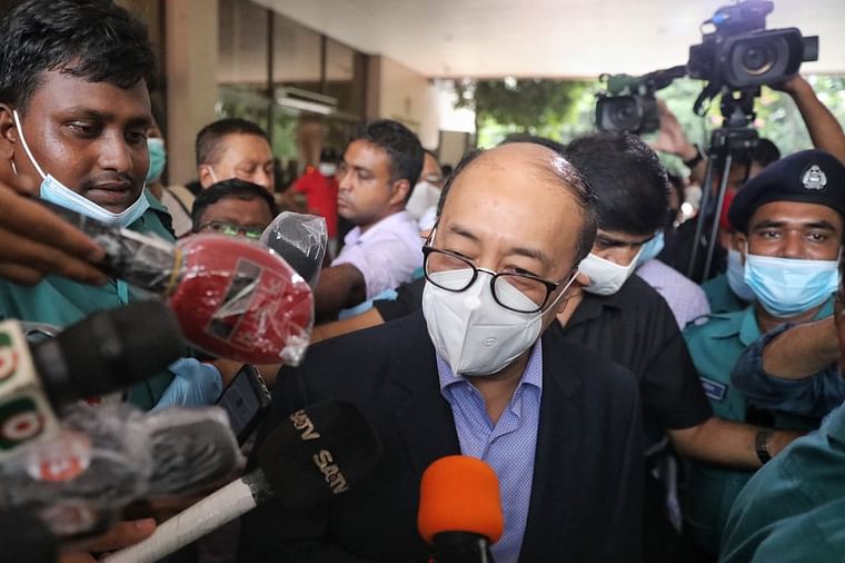 Indian foreign secretary Harsh Vardhan Shringla leaving Sonragaon Hotel, 18 August