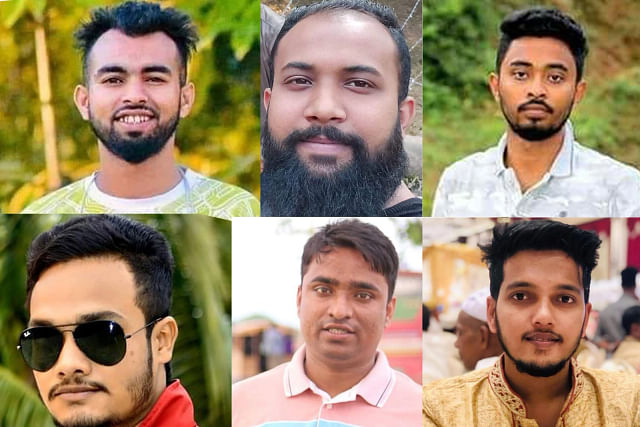 (From L-R) Saifur Rahman, Tarequl Islam, Shah Mahbubur Rahman alias Rony, Arjun Laskar, Rabiul Islam, and Mahfuzur Rahman alias Masum