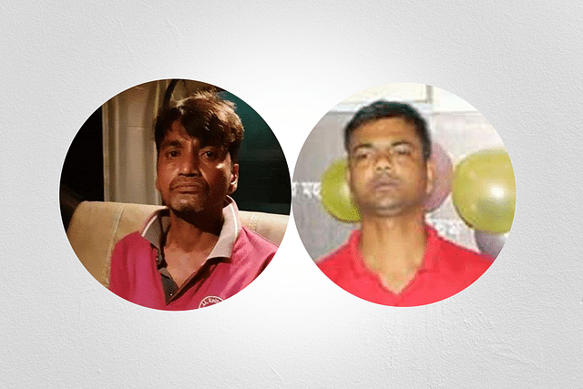 Police detain Asadul Islam (L) and Jahangir Hossain in connection with the attack on Ghoraghat UNO Wahida Khanam